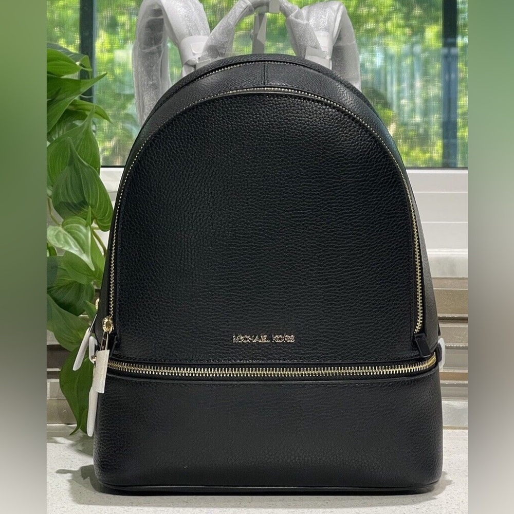Michael Kors Rhea Medium Pebbled Leather Backpack Black